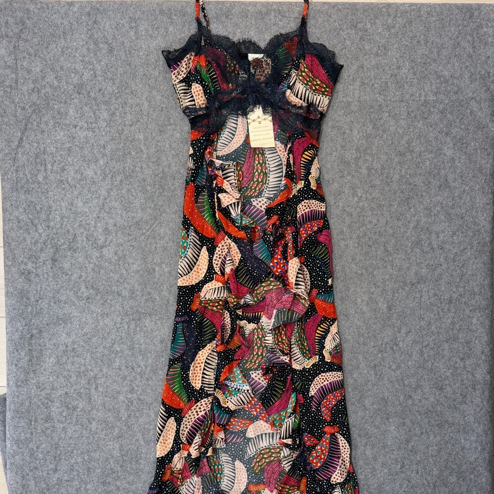 NWT Anthropologie Farm Rio Long Lace Ruffled Cami Tank Top Women's Size Medium